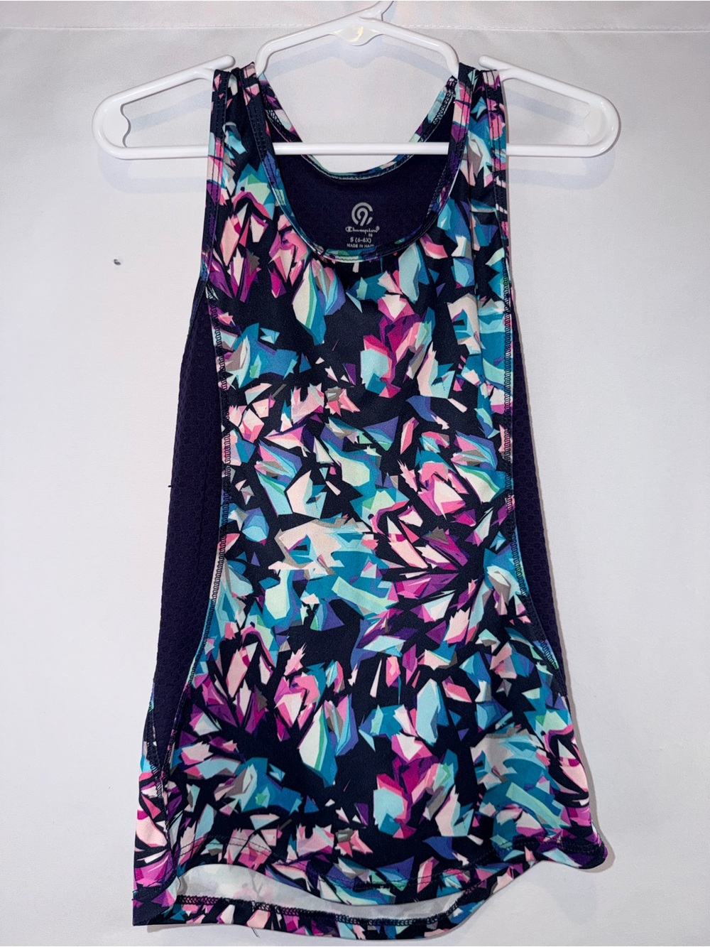 Champion Girls Navy Tank Top with Pink & Teal Abstract Print